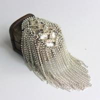 Zinc Alloy epaulette, with Cloth, Tassel, silver color plated, with rhinestone, 55*100mm,105mm 