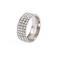 Rhinestone Stainless Steel Finger Ring, plated, Unisex & with rhinestone 