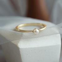 Brass Finger Ring, with Plastic Pearl, plated & for woman, golden, 1mm,3.5mm 