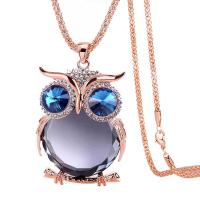 Zinc Alloy Sweater Chain Necklace, with Cats Eye & Crystal, Owl, plated, lantern chain & box chain & for woman & with rhinestone Approx 31.5 Inch 