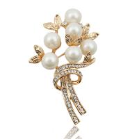 Rhinestone Zinc Alloy Brooch, with ABS Plastic Pearl, plated, for woman & with rhinestone 