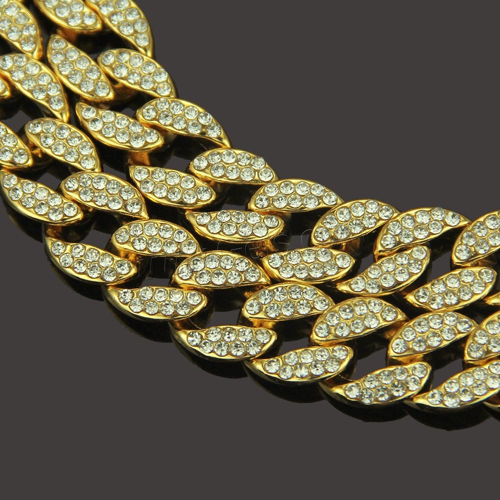 ラインストーン亜鉛合金のネックレス, 亜鉛合金, メッキ, 選択のための別の長さ & 男性用 & ライン石のある, 無色, 売り手 ストランド
