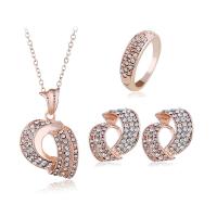 Rhinestone Zinc Alloy Jewelry Set, finger ring & earring & necklace, plated, three pieces & oval chain & for woman & with rhinestone US Ring  Approx 15.7 Inch 