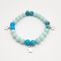 Amazonite bracelet, avec Jaspe d'impression, étoile, Placage de couleur platine, pour femme, bleu, 8mm Environ 7.5 pouce, Vendu par brin