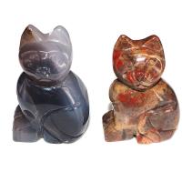 Gemstone Boxed Decoration Gemstone, Cat, Carved, mixed colors 