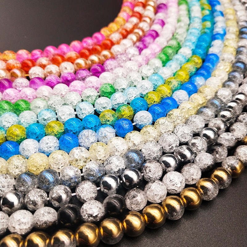 Perles quartz craquelé, Cristal craquelé, poli, normes différentes pour le choix & deux tons, plus de couleurs à choisir, Trou:Environ 1mm, Vendu par brin
