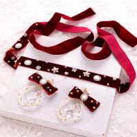 Cloth Jewelry Set, Headband & earring, with Brass, gold color plated, 2 pieces & for woman & with rhinestone, red Approx 58.2 Inch 