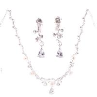 Cubic Zirconia Zinc Alloy Jewelry Sets, earring & necklace, plated, for woman & with cubic zirconia nickel, lead & cadmium free, 50mm 