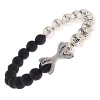 Lava Bead Bracelet, with Zinc Alloy, silver color plated, micro pave cubic zirconia & for man, 8mm .5 Inch 