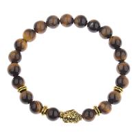 Tiger Eye Stone Bracelets, with Zinc Alloy, gold color plated, for man, 8mm .5 Inch 
