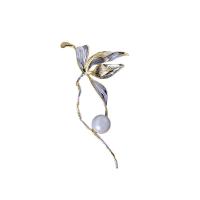 Brass Brooch, with Plastic Pearl, Bouquet, plated, for woman, nickel, lead & cadmium free, 64*36mm 