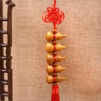 Peach Wood Hanging Decoration, with Cotton Cord, Calabash, handmade, red, 360mm 
