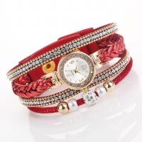 Wrap Watch, Zinc Alloy, with PU Leather & Plastic Pearl, gold color plated, waterproofless & for woman & with rhinestone 24*8mm Approx 8.6 Inch 