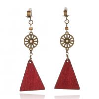 Zinc Alloy Rhinestone Drop Earring, with Wood, Triangle, plated, vintage & for woman & with rhinestone, red 