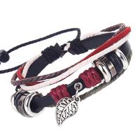 Fashion Zinc Alloy Bracelets, with Leather, plated, vintage & Unisex black and red 
