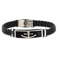 Titanium Steel Bracelet, with Leather, plated, Unisex & woven pattern 