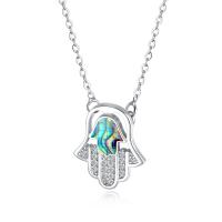 Cubic Zircon Micro Pave Brass Necklace, with Abalone Shell, Hamsa, Adjustable & micro pave cubic zirconia & for woman Inch 