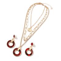 Fashion Zinc Alloy Jewelry Sets, earring & necklace, Donut, gold color plated, three layers & oval chain & for woman Approx 24 