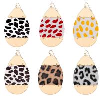 Zinc Alloy Drop Earring, with PU Leather, gold color plated, for woman 
