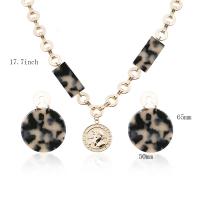 Fashion Zinc Alloy Jewelry Sets, earring & necklace, with Cotton Thread & PU Leather & Gemstone & Shell & Acrylic, gold color plated, twist oval chain & oval chain & for woman 