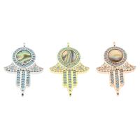 Rhinestone Brass Connector, with Abalone Shell, Hamsa, plated, with rhinestone & 1/1 loop nickel, lead & cadmium free Approx 2mm 