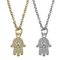 Cubic Zirconia Stainless Steel Necklace, with 2inch extender chain, Hamsa, plated, micro pave cubic zirconia 1.5mm Approx 17 Inch 