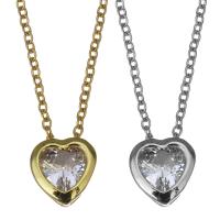 Cubic Zirconia Stainless Steel Necklace, with 2inch extender chain, Heart, plated, oval chain & with cubic zirconia 1.2mm Approx 17 Inch 