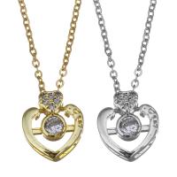 Cubic Zirconia Stainless Steel Necklace, with 2inch extender chain, Heart, plated, oval chain & micro pave cubic zirconia & hollow 1.2mm Approx 17 Inch 