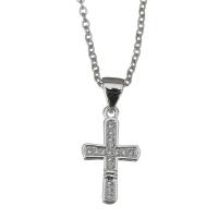 Cubic Zirconia Stainless Steel Necklace, with 2inch extender chain, Cross, oval chain & micro pave cubic zirconia, original color 1.5mm Approx 17 Inch 