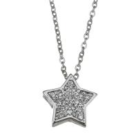 Cubic Zirconia Stainless Steel Necklace, with 2inch extender chain, Star, oval chain & micro pave cubic zirconia, original color 1mm Approx 17 Inch 