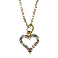 Cubic Zirconia Stainless Steel Necklace, with 2inch extender chain, Heart, oval chain & micro pave cubic zirconia & hollow, gold 1.2mm Approx 17 Inch 