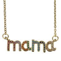 Cubic Zirconia Stainless Steel Necklace, with 2inch extender chain, Alphabet Letter, oval chain & micro pave cubic zirconia & hollow, gold 1.5mm Approx 17 Inch 