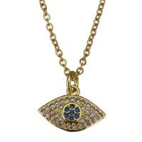 Cubic Zirconia Stainless Steel Necklace, with 2inch extender chain, Eye, oval chain & micro pave cubic zirconia, gold 1.5mm Approx 17 Inch 