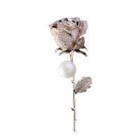 laiton broche, avec perle de plastique, fleur, Placage, pavé de micro zircon & pour femme, plus de couleurs à choisir, 80*26mm, Vendu par PC