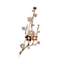 Broche en alliage zinc avec stras, alliage de zinc, Fleur de prunier, Placage, pour femme & avec strass, doré Vendu par PC
