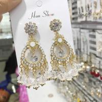 Zinc Alloy Tassel Earring, with Crystal, gold color plated, for woman & with rhinestone 