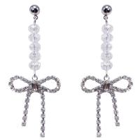 Zinc Alloy Rhinestone Drop Earring, with Glass Beads, Bowknot, silver color plated, for woman & with rhinestone 