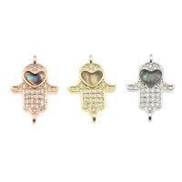 Rhinestone Brass Connector, with Abalone Shell, Hamsa, plated, with rhinestone & 1/1 loop nickel, lead & cadmium free Approx 2mm 