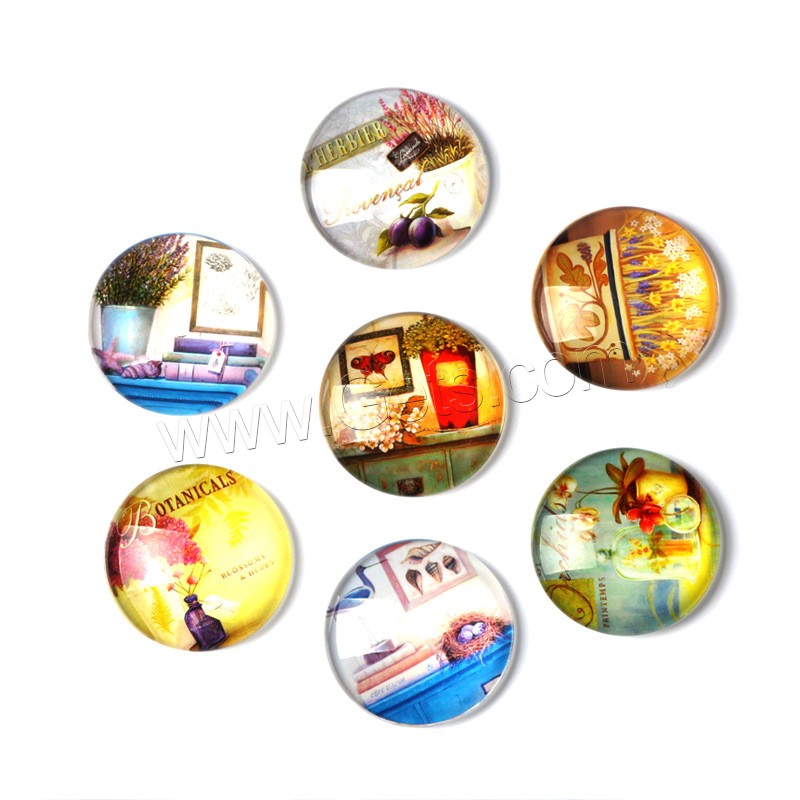 Glass Fridge Magnet, Organic Glass, plated, random style & vintage & different color and pattern for choice & with magnetic, 18mm, Sold By PC
