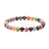 Tourmaline Bracelet, Round, natural & radiation protection & for woman, multi-colored 