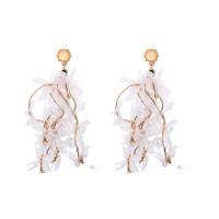 Plastic Pearl Zinc Alloy Earring, with Silk & Plastic Pearl, zinc alloy post pin, plated & for woman, 90mm 