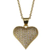 Cubic Zirconia Stainless Steel Necklace, with 2inch extender chain, Heart, oval chain & micro pave cubic zirconia, gold 1.5mm Approx 17 Inch 
