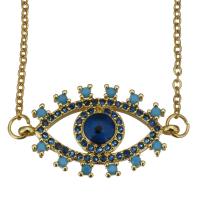 Stainless Steel Necklace, Evil Eye, oval chain & micro pave cubic zirconia, gold 1.5mm 