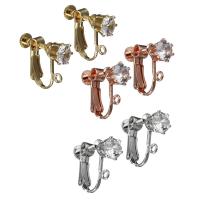 Brass Earring Clip Component, plated, with cubic zirconia Approx 1.5mm 