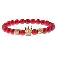 Pinus koraiensis Bracelet, with Zinc Alloy, gold color plated & micro pave cubic zirconia & for man, red, 8mm .5 Inch 