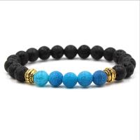 Lava Bead Bracelet, with Zinc Alloy, Round, gold color plated & for man, 8mm .5 Inch 