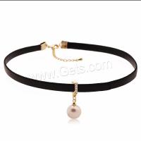 Zinc Alloy Choker Necklace, with Plastic Pearl, plated, for woman & with rhinestone Approx 12.5 Inch 
