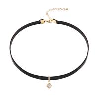 Zinc Alloy Choker Necklace, with leather cord & Cubic Zirconia, plated, for woman Approx 12.5 Inch 