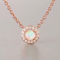 Cubic Zircon Micro Pave Brass Necklace, with Opal, with 1.96lnch extender chain, Flat Round, real rose gold plated, oval chain & micro pave cubic zirconia & for woman Approx 17.7 Inch 