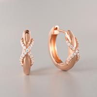 Brass Huggie Hoop Earring, real rose gold plated, micro pave cubic zirconia & for woman 